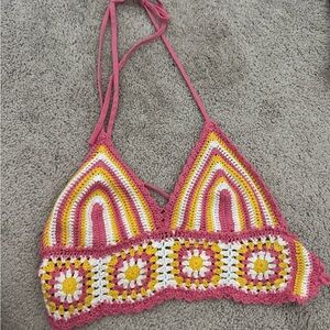 Princess Polly Pink and Yellow Crochet Top